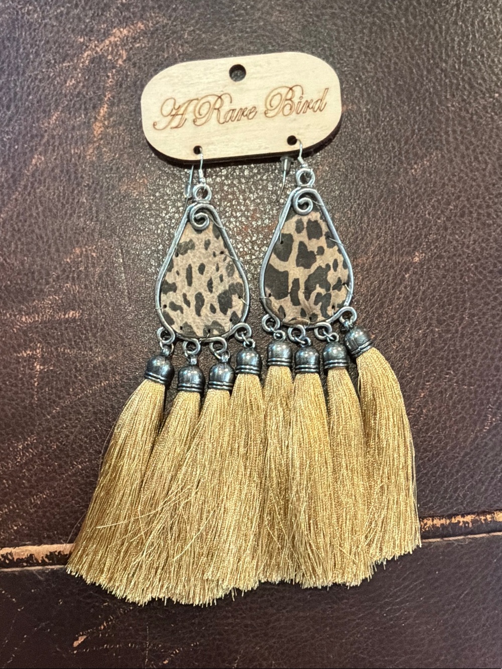 A Rare Bird Gold Tassel Leopard Teardrop Earrings
